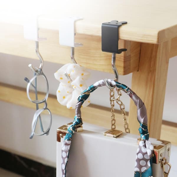 2 Heavy Duty Bag Hooks for Tables - Foldable Handbag Hanger for Desks - Rabbit Shaped (1 Black + 1 White)