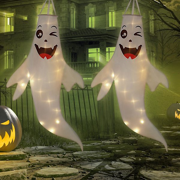 Ulkoilma-koriste Tuulenpyörä Haamu Tuulenpyörä Lippu Halloween Riippuva Haamu Riippuva Halloween-koristeet H