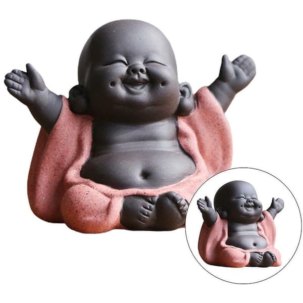 Skrattande Buddha Staty Figur Liten Munk Heminredning