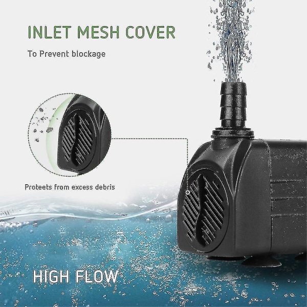 Neddykbar Vannpumpe med Fontene Pumpe Strømkabel for Fontener, Hydroponikk, Akvarier EU-Plugg 15W