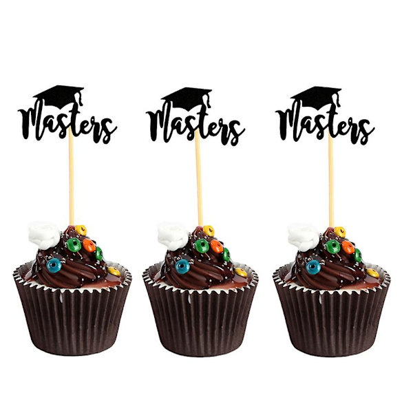 24 stk. Master- og doktorgradshatt-formede kaketopper i papir, kakepinner, cupcake-dekorasjon, festutstyr for Gra Black 24pcs