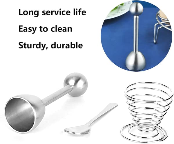 Egg Slicer, Stainless Steel Egg Shell Opener, Egg Opener, Spoon with Egg Stand, Kitchen Utensil for Egg Shell Removal