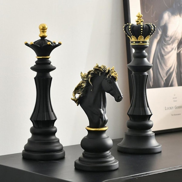 Internationellt Schack Kreativ Prydnad Resin Skulptur Kung Riddare Hem Kontor Dekoration Svart Riddare Black Knight