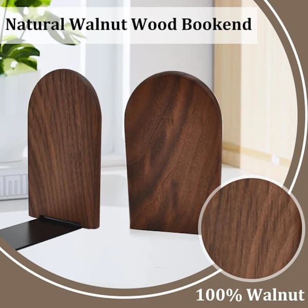 1 Pair Bookends, Walnut Bookends, Non-Slip Bookends, Heavy Wooden Bookends Support Natural Walnut Round