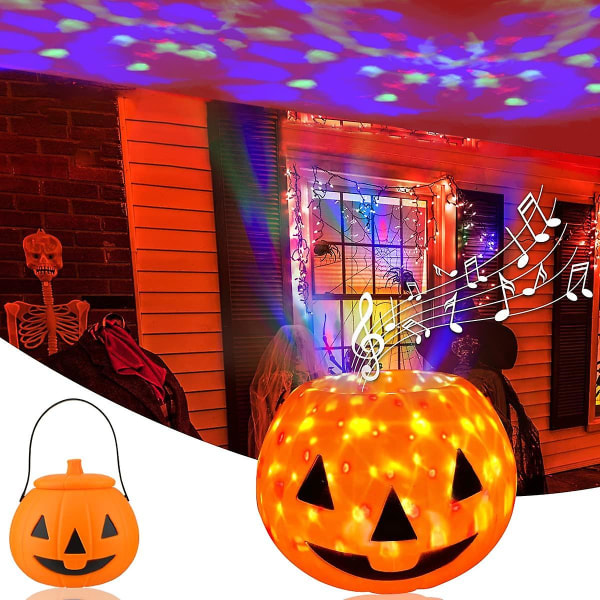Græskarspand med roterende lys og latter, Halloween-græskarspande, slik eller syrer lavet af plastik Halloween-slikspand, Halloween-pynt