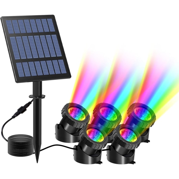 5 st Solar Dammlampa, Under vatten Solbelysning med 2 lägen, Damm Belysning med IP68 Vattentät, RGB Färgbyte Landskap