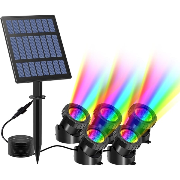 5 st Solar dammljus, undervattens solar spotlights med 2 lägen, dammbelysning med IP68 vattentät, RGB färgskiftande landskap
