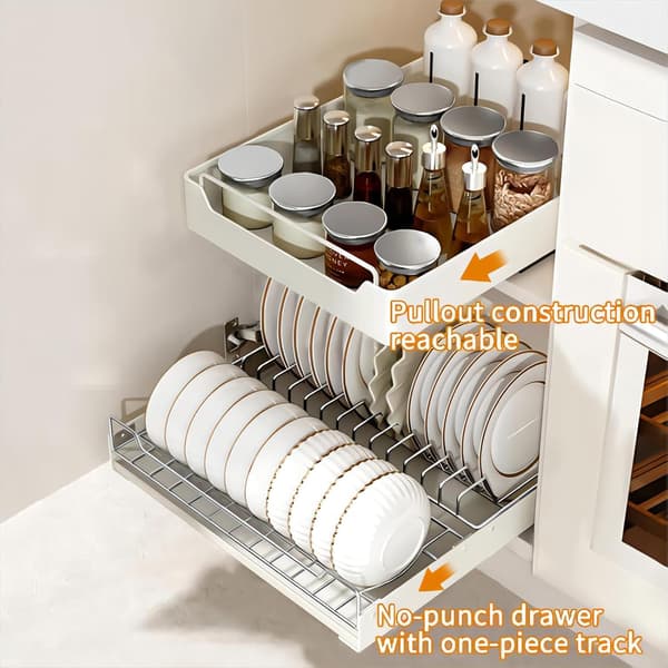 Pull-Out Cabinet Organizer Mounted with Self-Adhesive Nanofilm, Pull-Out Drying Rack for Kitchen Cabinets, Pull-Out Drawer for Under Kitchen