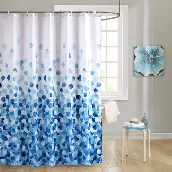 Wave Blue duschdraperi för badrum, duschdraperi i set med genomföring och krokar, 72''*72'' tum duschdraperier vattentäta