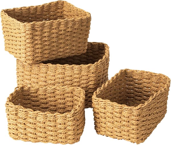 Basket Storage Basket, Set of 4 Rectangular Basket Storage Baskets, Practical Storage and Organization Organizer for Kitchen, Bathroom