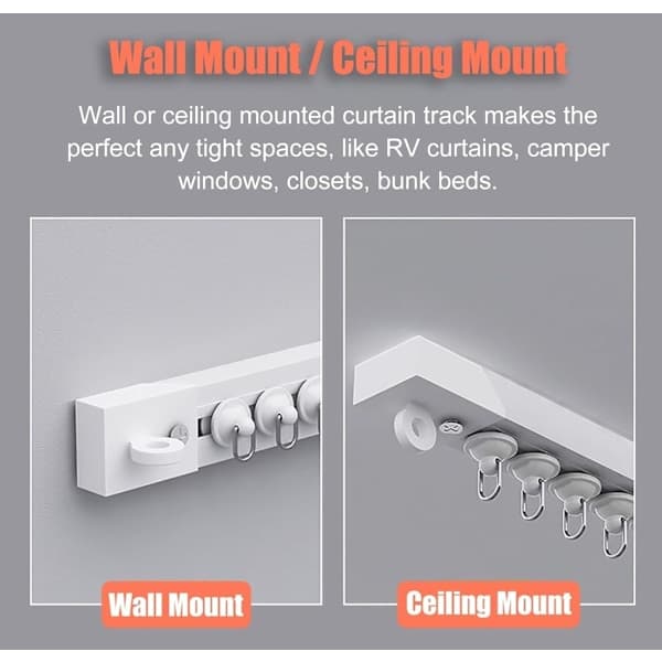 No Drilling Required, Self-Adhesive Curtain Track, Ceiling or Wall Mount.