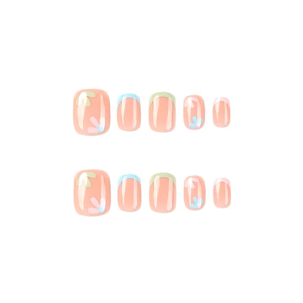 Square False Nails, Multi-color Wavy White Love Design, 24 Pieces