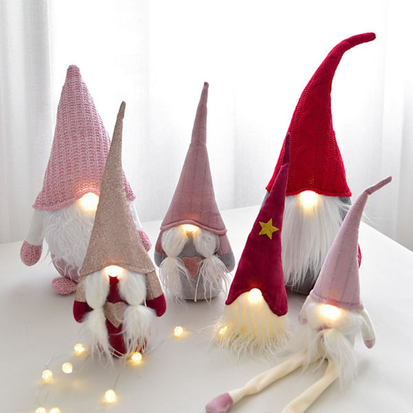 Joulutomu Ornamentti Käsintehty Ruotsalainen Tomte Nuken LED-Valoilla Nenässä Skandinaavinen Tonttu Ornamentti Punainen