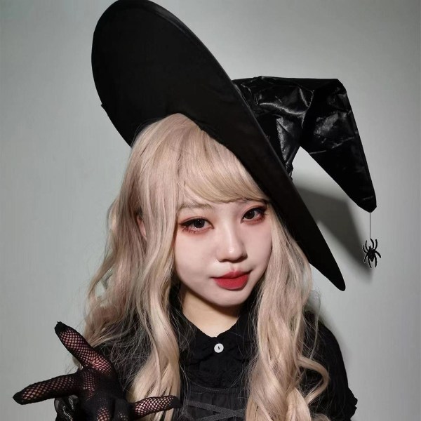 Kvinnor Halloween Häxhattar Stor Ruched Cap För Fest Maskerad Cosplay Kostym Tillbehör DailyBlack Black