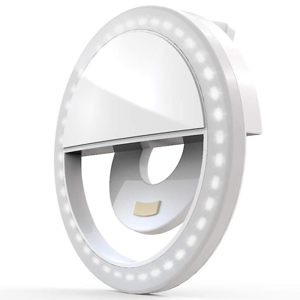 Clip on Selfie Ring Light [Genopladeligt batteri] med til Smart Phone-kamera rund form, hvid