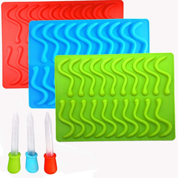 3 20-hulroms silikonformer med 3 matchende droppere, grønn, blå, rød