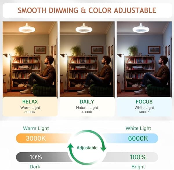 Versatile Ceiling Fan with Remote-Controlled Multi-Color LED Lamp and 3 Speeds