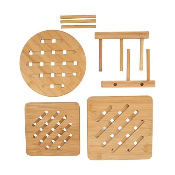 3 Pcs Bamboo Coasters Thick Multifunctional With Holder Non Slip Table Placement Mats Insulation Pad for RV Home