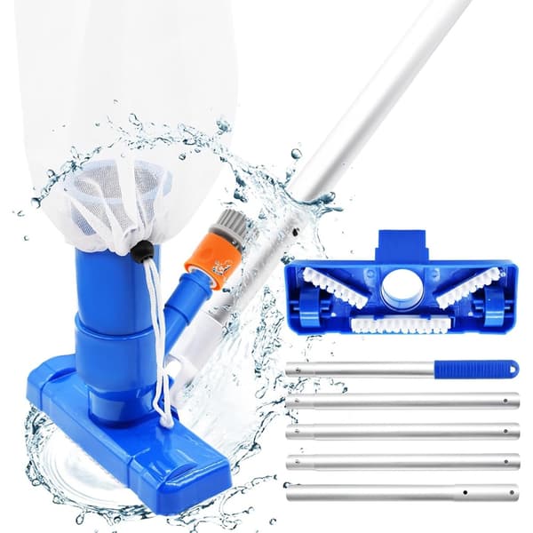 Pool Cleaning Tool with Suction and Brush, Pool Cleaner with Telescopic Pole, Pool Cleaning and Scrubbing Tool