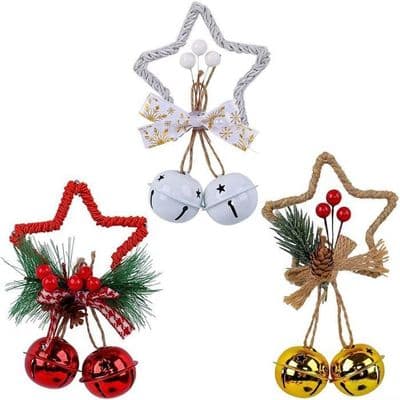 Three Star-Shaped Fabric Bells for Christmas Trees, with Loops. Christmas Decorations.