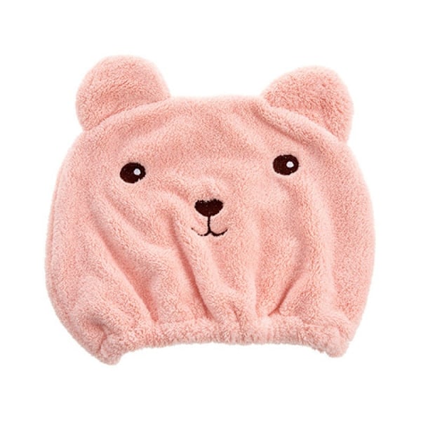 Mjuk Absorberande Hårtorkningsmössa, Söta Cartoonbjörn Super Mjuk Mikrofiber Barn Vuxen Snabbtorkande Handduk Huvudomslag (Rosa)