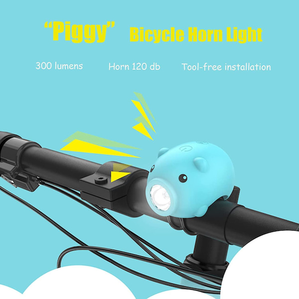 Cykellygter og baglygter med hornfunktion, USB genopladeligt cykellys120 decibel højttaler
