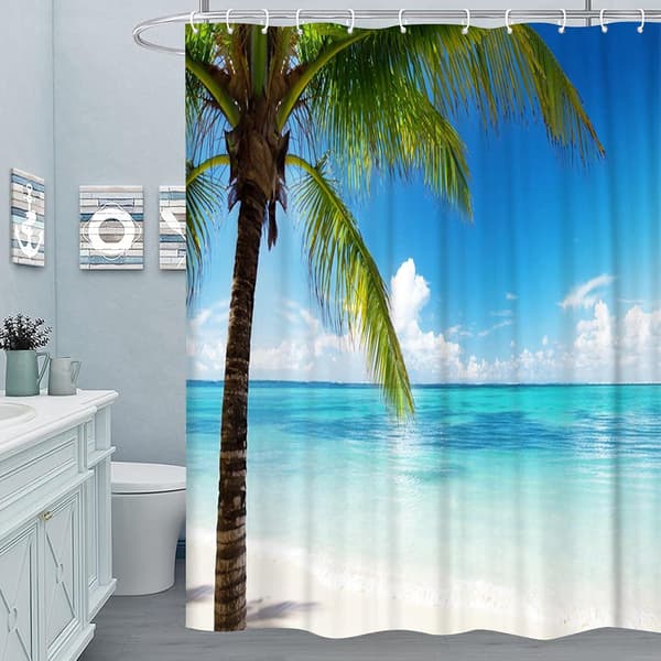 180x200 Design Shower Curtain Tropical Ocean Palm Pattern