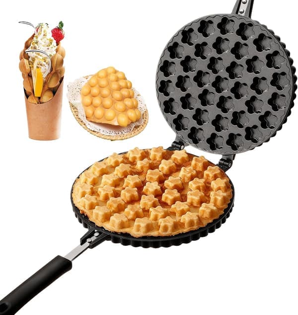 Waffle Iron Double-Sided Nonstick 180° Rotation 5 Min for Egg Waffles Cones [Ho]