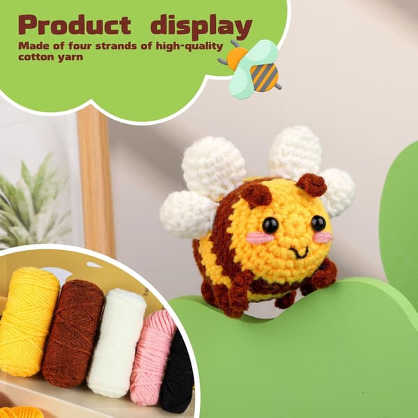 Beginner Crochet Kit, Cute Bee Crochet Kit, for Beginner Adults with Step-by-Step Video Tutorial for DIY Crafts, Little Bee