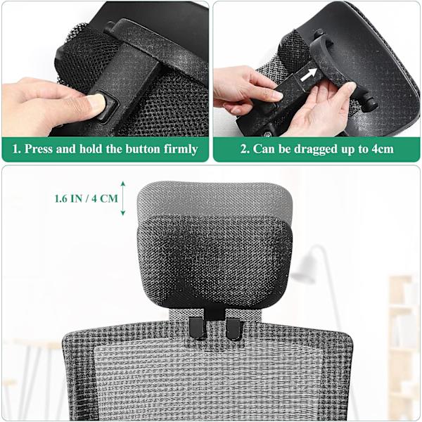 Hodepute for kontorstol, justerbar høyde og vinkel, polstret, ergonomisk hodestøtte for lederstol