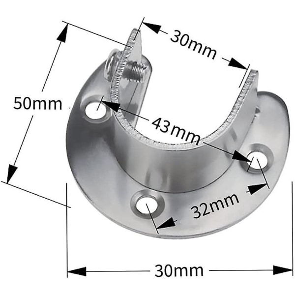 Stångfäste, 4 stycken 25mm U-formade klämmfästen med skruvar och förlängningsrör, för garderobs klädstänger för garderobsduschdraperi stånghållare