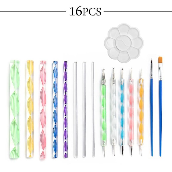 16 stk. Mandala Dotting Tools Sæt, Mandala Stenmalingssæt til Maling af Sten med Akrylpinde og Malefad