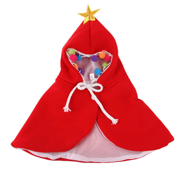 Julekostyme for kjæledyr, valpekåpe med stjerne, cosplay-kjole til katter og små til mellomstore hunder (rød) LRed