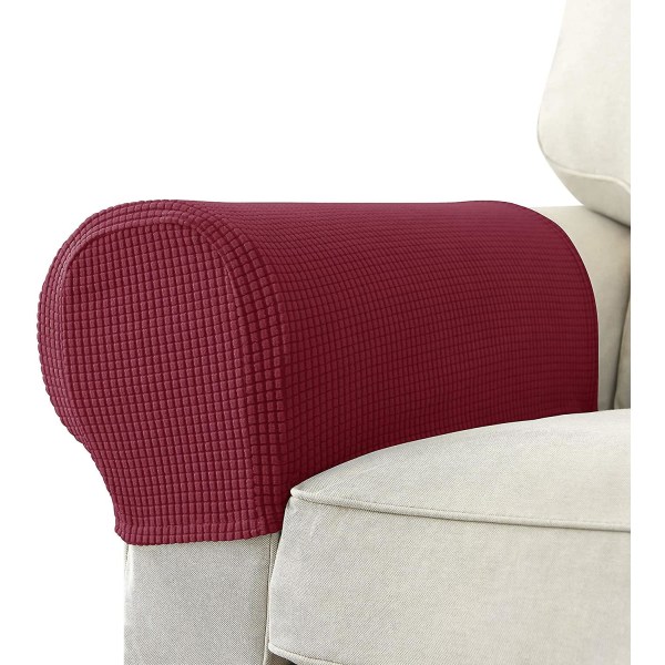 Sæt af 2 Jacquard Stretch Sofa Armlæn Beskytter Anti-slip Møbelbeskytter Armlæn Overtræk til Sofa Recliner Bourgogne Burgundy