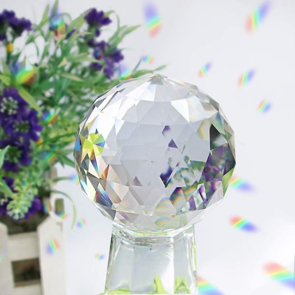 Klart glas krystalkugle prisme solfanger regnbuemaskine, sfære facetteret stirrende bold til vindue, Feng Shui, hjemmekontor havedekoration (100 mm3.94 tommer)
