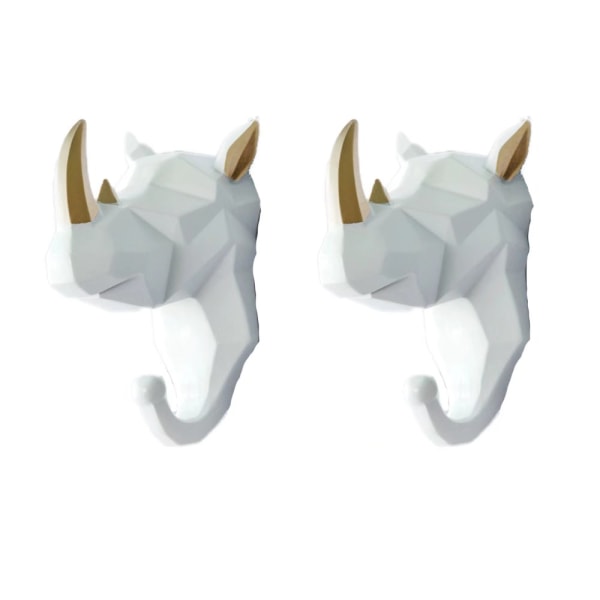2st Klädkrok Djurkrok Kappa nyckelhållare Väggfäste (vit noshörning)