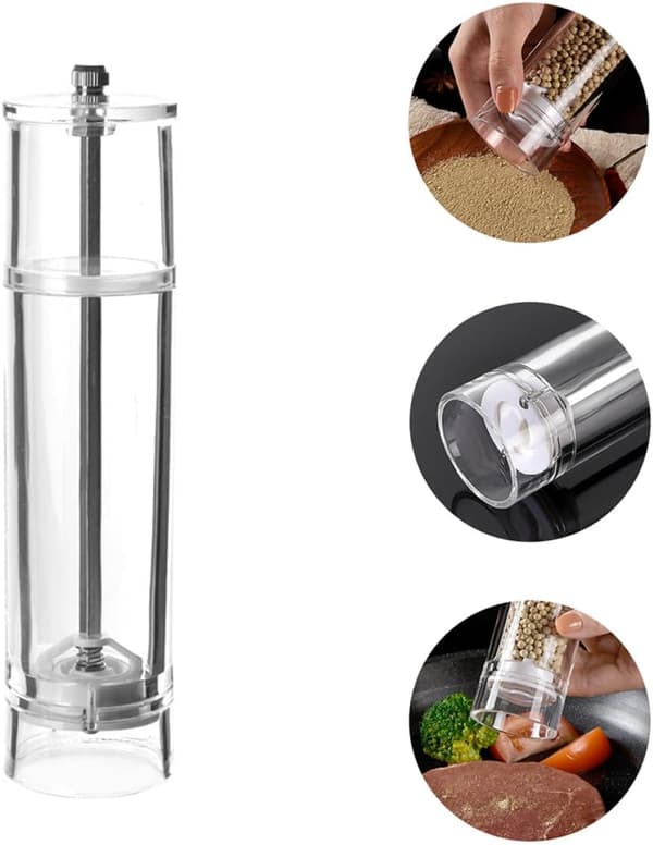Acrylic Pepper Mill with Adjustable Coarseness, Modern Elegant Manual Pepper Grinder