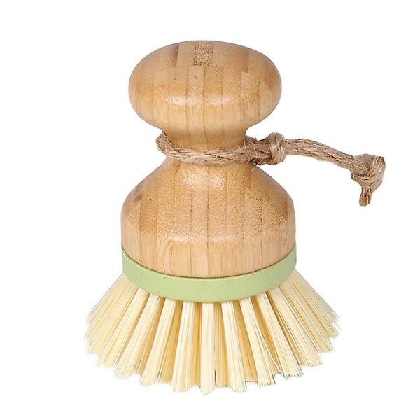 Naturlig opvaskebørste rund bambus skurebørster til køkkenvask Gulvskurebørste Bordservice Grøntsager (1 stk, træfarve)