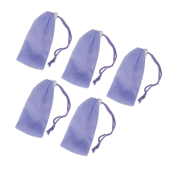 5 Mesh Soap Bag Purple Bubble Foam Net with Drawstring for Body and Face Cleansing