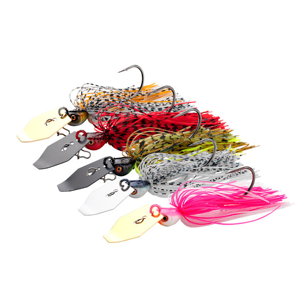 Blade bait, 5-piece multi-colored set, irresistible vibrating action, sticky sharp thick line needle point hook with storage case