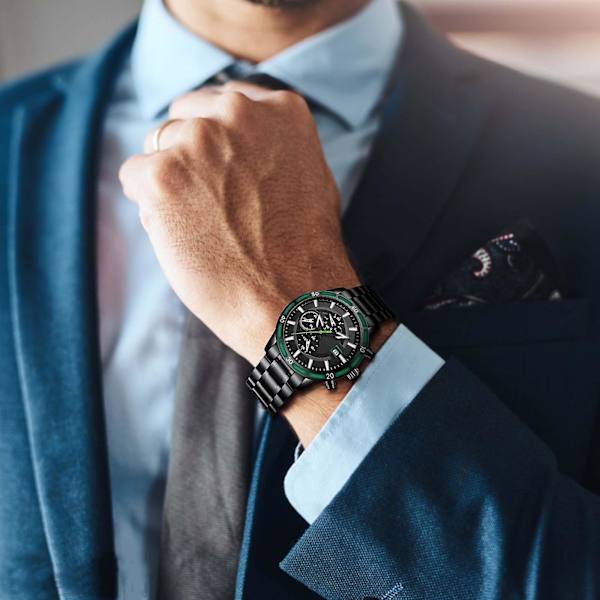 Herrar Multi Time Chronograph Digital Analog Rostfritt Stål Sport Armbandsur