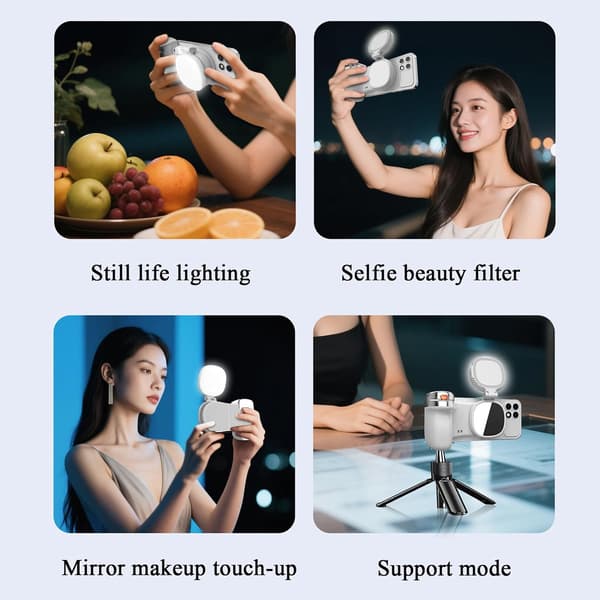 Magnetic Phone Camera, 360° Rotatable Selfie Mount, Practical Selfie Grip, Compact with Built-in Light, Easy to Carry, Versatile M[DB] White White