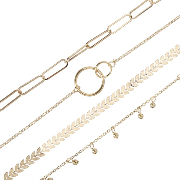 Sæt med 4 boho-inspirerede perlearmbånd, guld