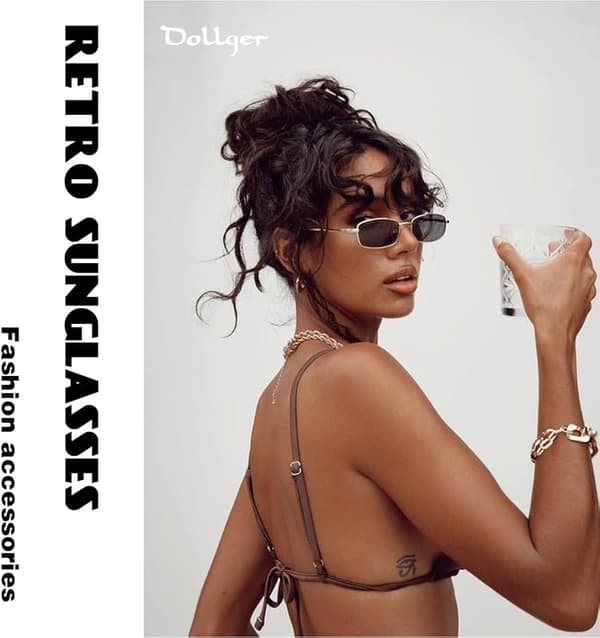 Retro Rectangular Sunglasses for Women and Men Square Slim Small Frame Hip Hop Sunglasses