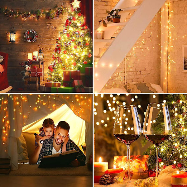 Stränglampor, 24m [2-pack] och 240 LED-stränglampor IP65 Batteridrivna Vattentäta 8 Lägen Sagolampor Inomhus / Utomhus Stränglampor för Sovrum Jul