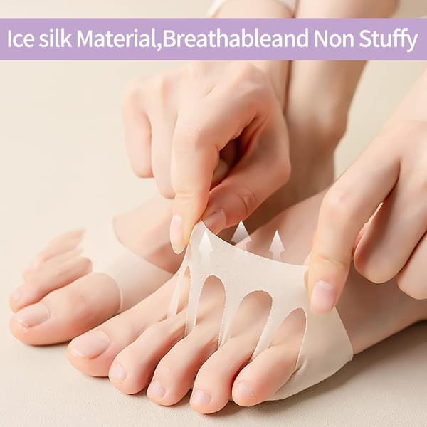 6 Pairs Forefoot Inserts - Shoe Soles - Forefoot, Invisible Five-Toe Socks - Beige+Black