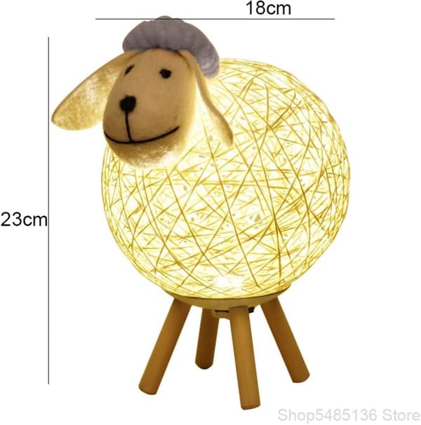 Sheep Night Light, LED Rattan Bedside Lamp, Kids Night Light, Bedroom, Gift, 110cm USB Cable/Push Switch