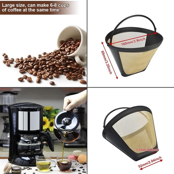2 stk gull 304 stål kaffefilter 10 cm 100 mesh permanent kaffe