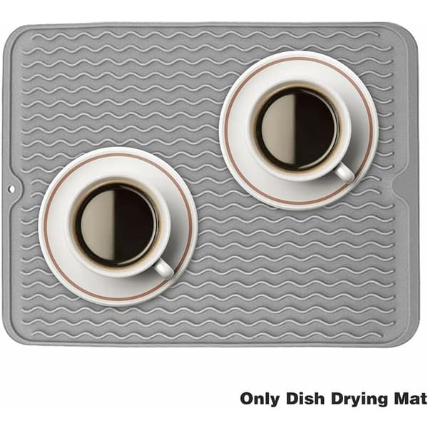 Silicone Dish Drying Mat for Dish Rack and Stand - Heat Resistant Pot Mat - Dish Mat - Kitchen Mat (Grey)