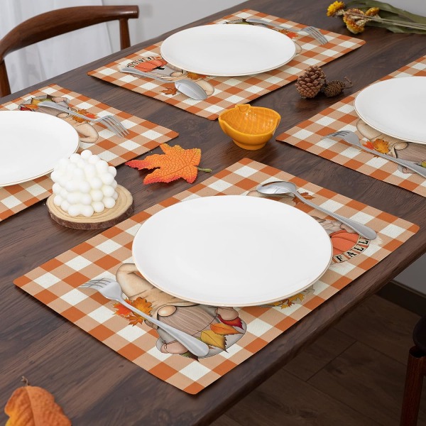 Höst Servetter för Matbord Orange Buffalo Plaid Servetter Set om 4 Farmhouse Thanksgiving Höst Dekorationer för